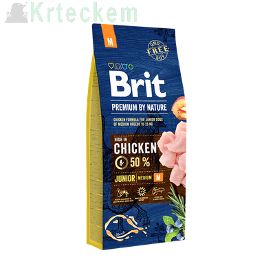 BRIT Premium By Nature Junior M 15kg + BRIT Jerky Snack Chicken with Insect 80g SLEVA 2%