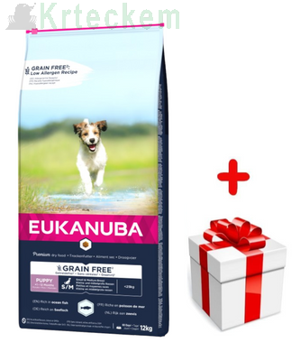 EUKANUBA Puppy&Junior Small/Medium Grain Free 12kg  + Překvapení pro psa