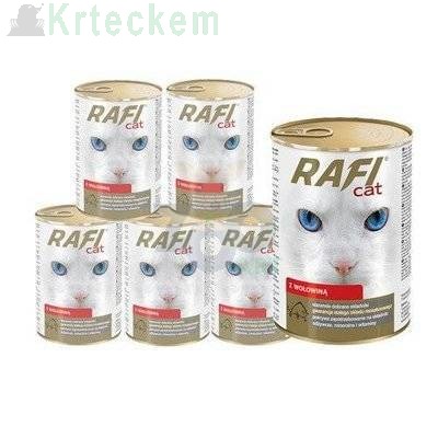 RAFI Kočičí kousky s hovězím masem v omáčce - konzerva 6x415g