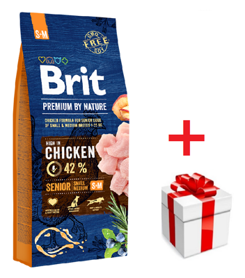 BRIT Premium By Nature Senior S+M 15kg + Překvapení pro psa