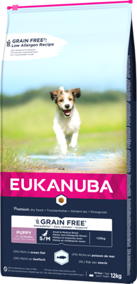 EUKANUBA Puppy&Junior Small/Medium Grain Free 12kg  + Překvapení pro psa