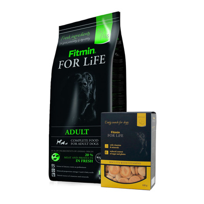 FITMIN For Life Adult All Breeds 15kg +  FITMIN DOG Biscuits mini 180g