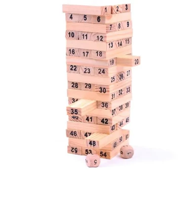 Jenga kostky, dřevěná vzdělávací věž 54ks + kostky