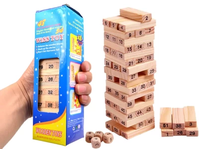 Jenga kostky, dřevěná vzdělávací věž 54ks + kostky