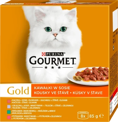 Purina Gourmet Gold kousky v omáčce (kachna, pstruh, králík, telecí) 8x85g