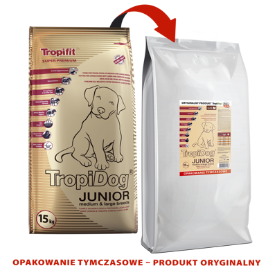TROPIDOG Super Premium junior medium & large breed krůtí maso, losos a vejce 15kg